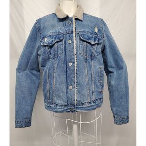 Abercrombie & Fitch Mens  Distressed Sherpa Trucker Blue Denim Jacket Medium